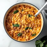 Hearty Ground Beef Orzo with Tomato Cream Sauce
