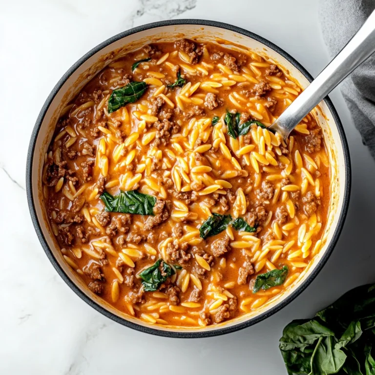 Hearty Ground Beef Orzo with Tomato Cream Sauce