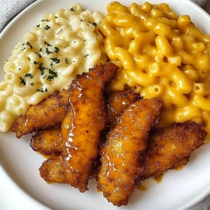 Hot Honey Chicken Tenders with Baked Mac and Cheese