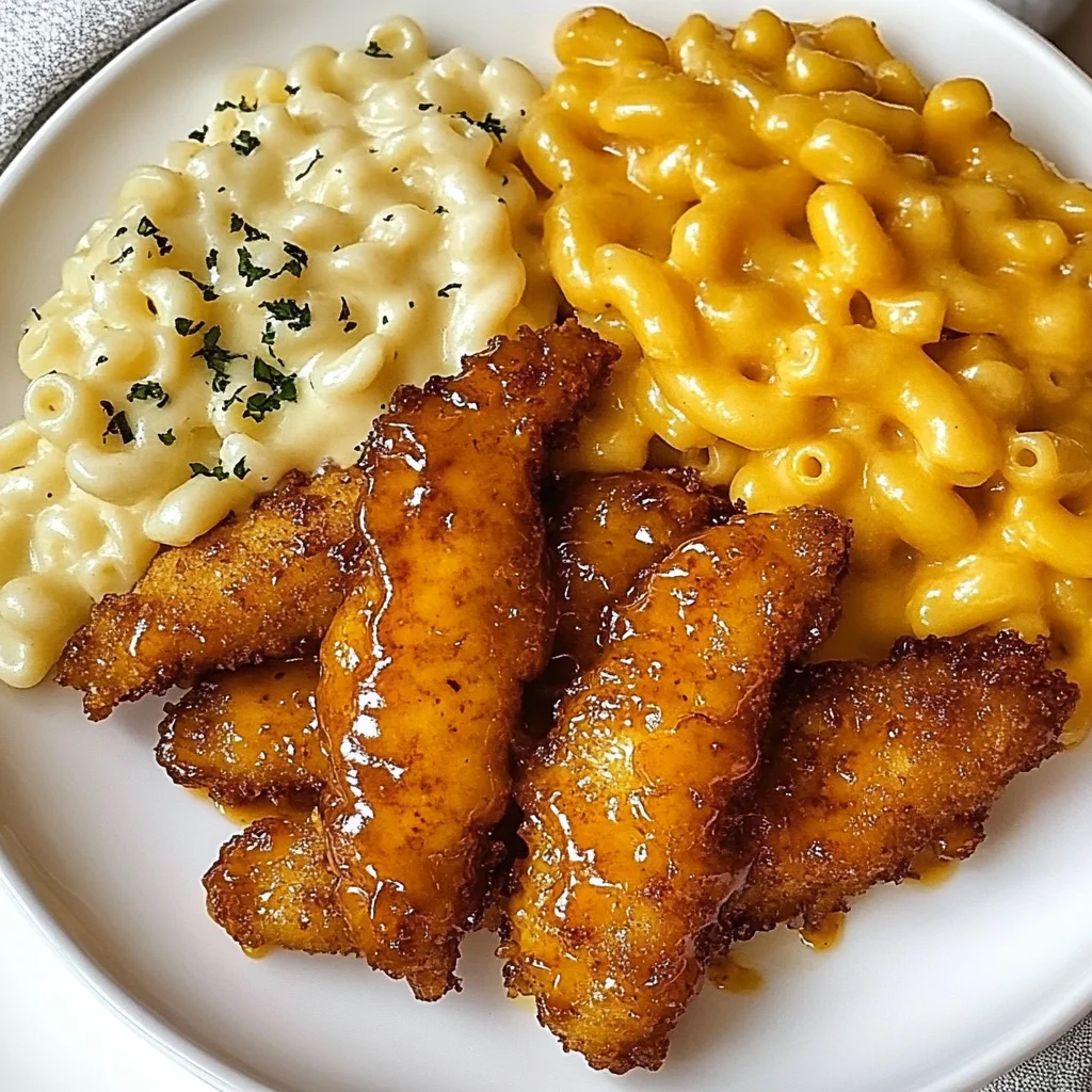 Hot Honey Chicken Tenders with Baked Mac and Cheese