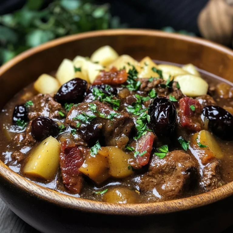beef Stew with Turkey Bacon, Apples, and Prunes