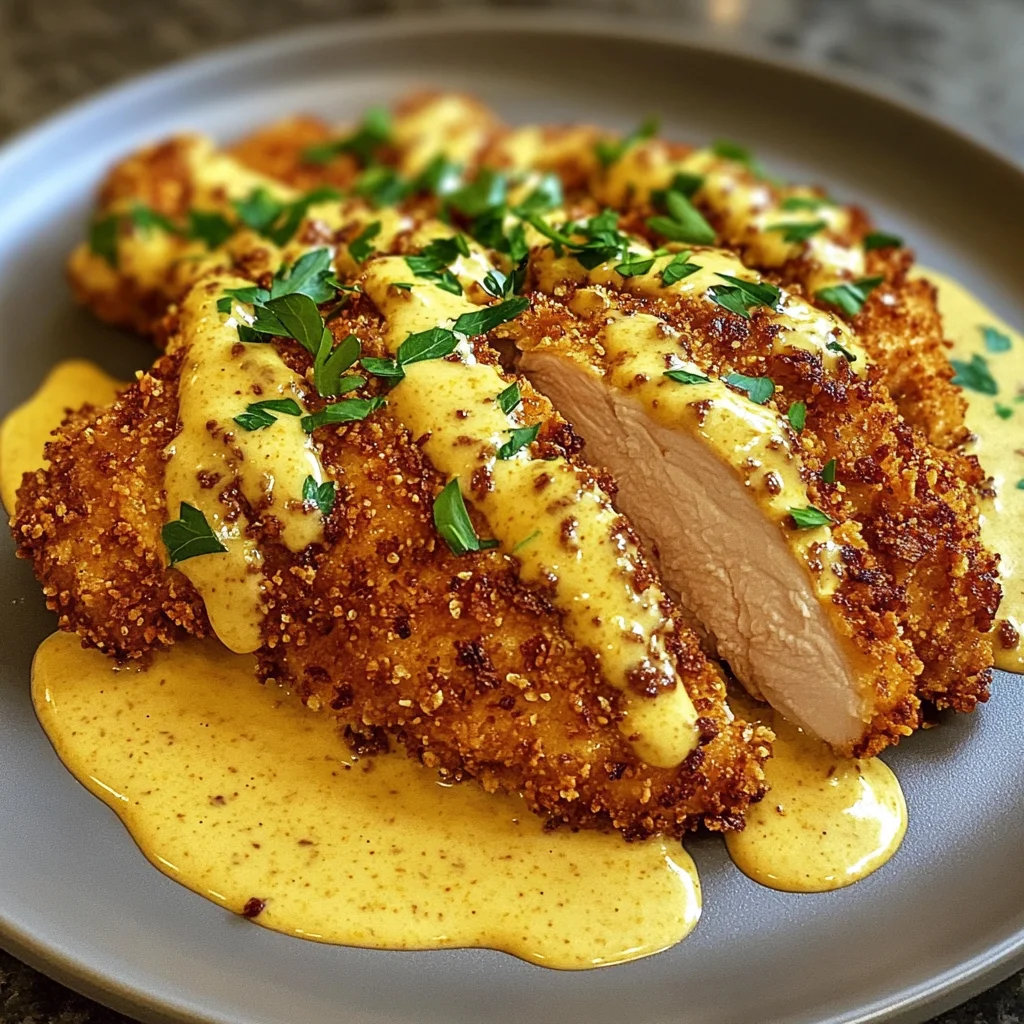 Crispy Pretzel Crusted Chicken with Cheddar Mustard Sauce Recipe