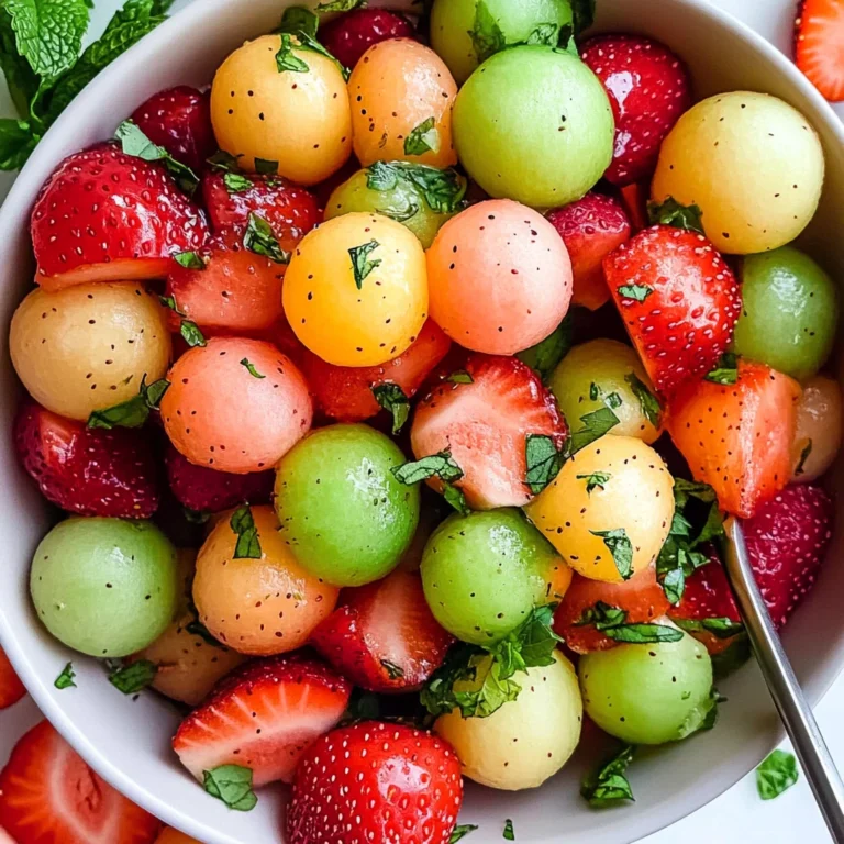 Melon Strawberry Salad with Lime Mint Dressing