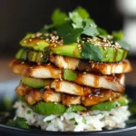 Teriyaki Chicken Avocado Rice Stack