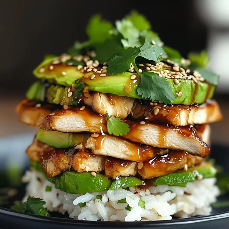 Teriyaki Chicken Avocado Rice Stack