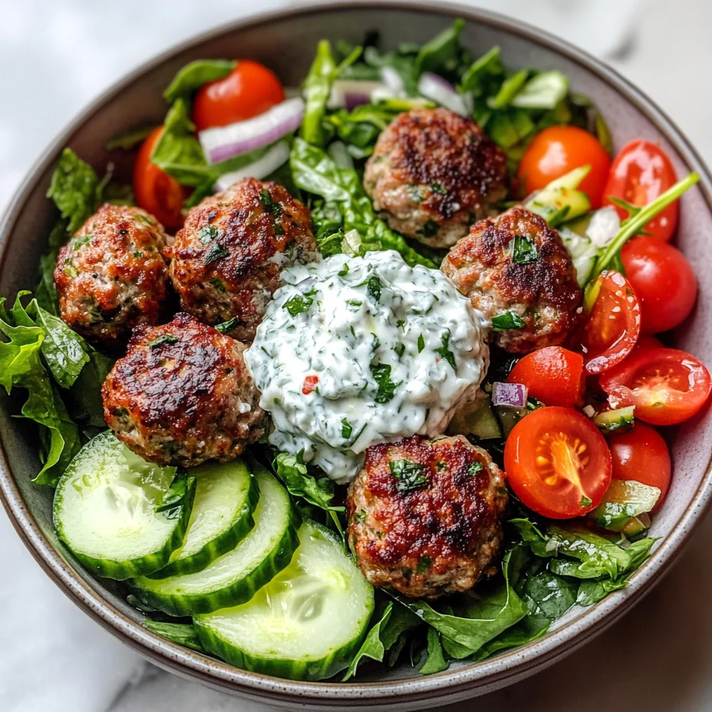 Greek Meatball Bowl with Tzatziki and Mediterranean Salad