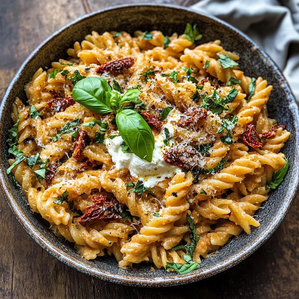 One Pot Sun-Dried Tomato Pasta with Whipped Ricotta