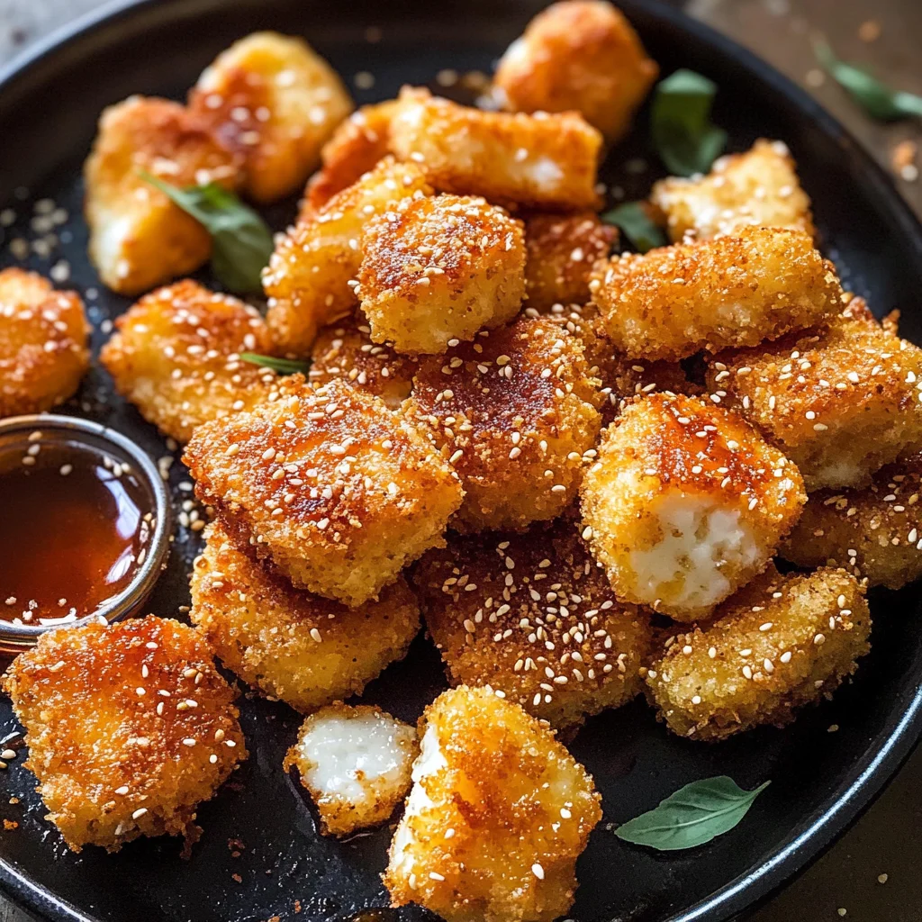 Oven Fried Halloumi Bites with Hot Honey