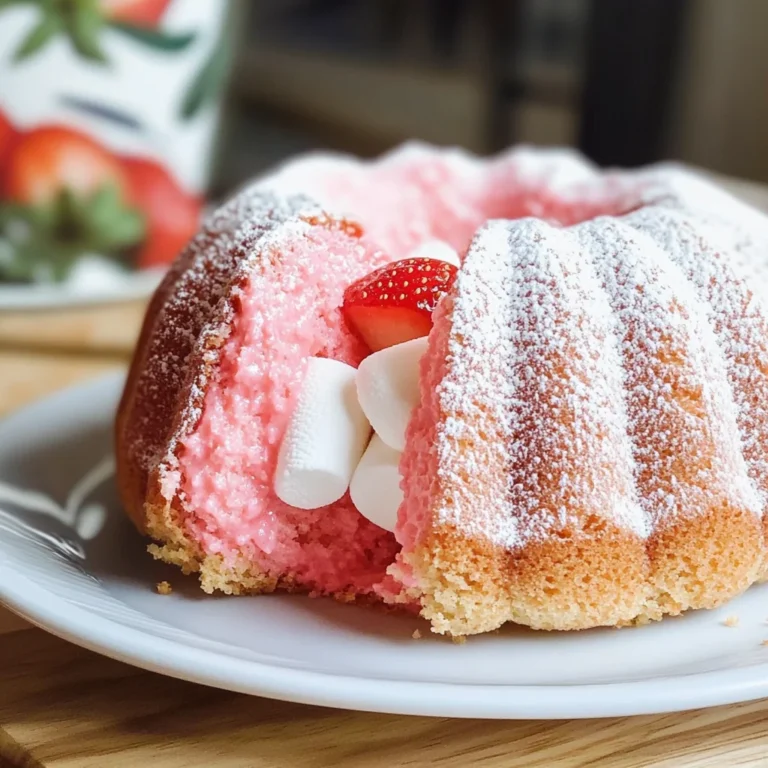 Strawberry Marshmallow Cake (Strawberry Bundt Cake with Marshmallow Cream Filling)